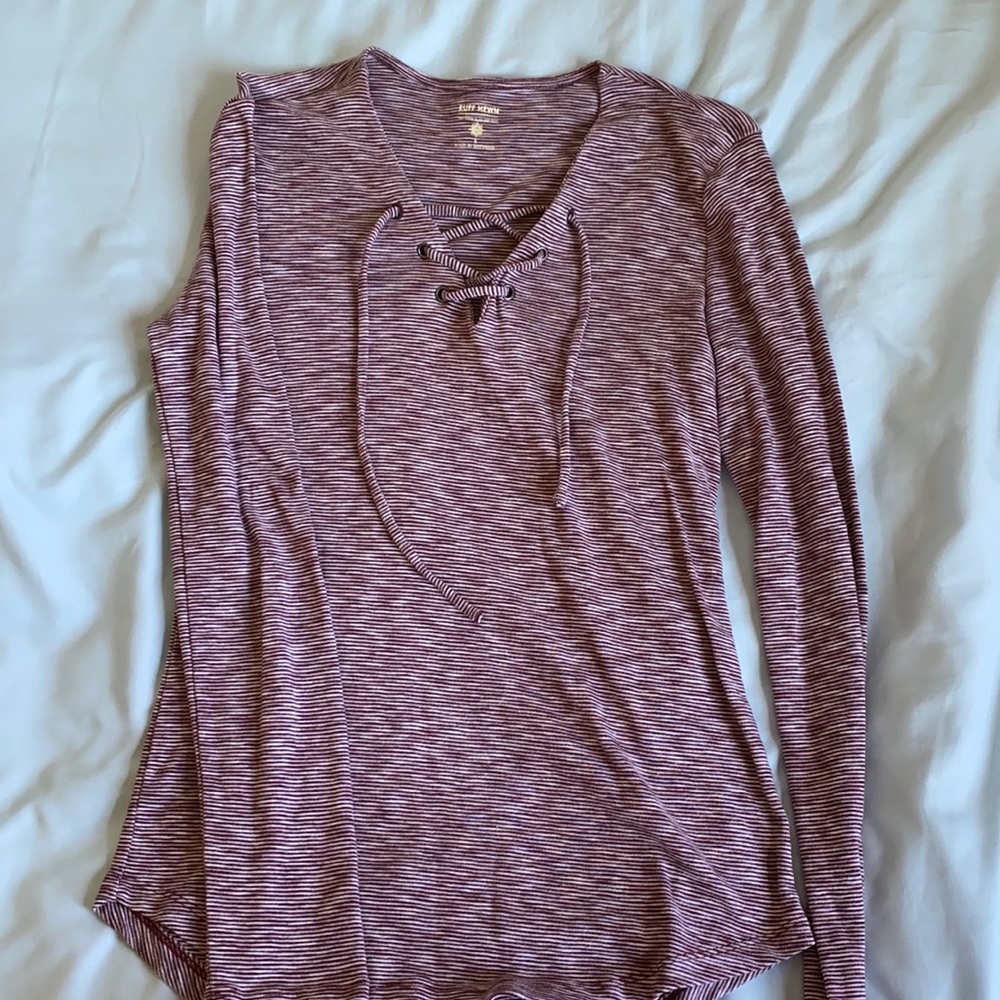 Matron and white stripped shirt